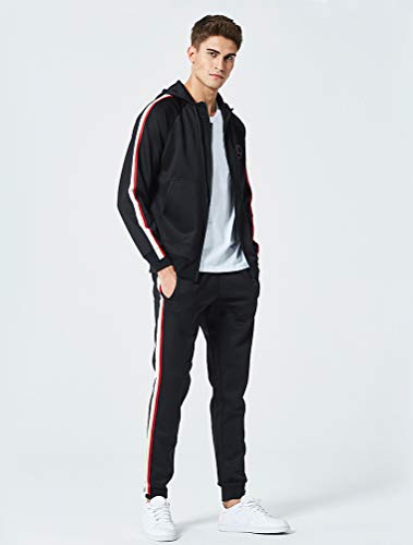 Pasok Men's Casual Tracksuit Set Long Sleeve Full-Zip Running Jogging Athletic Sweat Suits (L, Style 2 Black) #TOP2