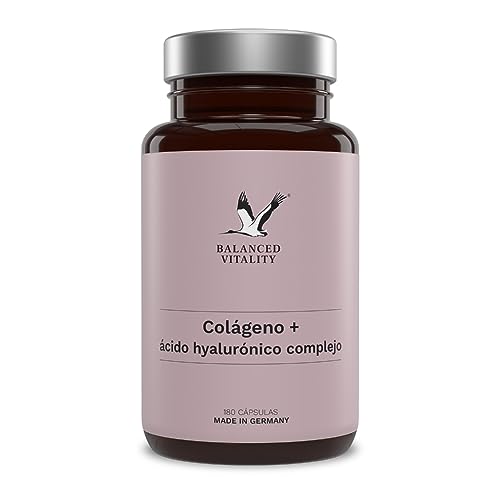 Complejo de colágeno Balanced Vitality - con ácido hialurónico, extracto de granada, magnesio y vitamina C - para piel, cabello y uñas - sin aditivos - 180 cápsulas durante 3 meses - Made in Germany