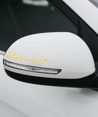 Image of RACOONA Rearview Mirror Decal,Hello Beautiful Decal,Car Accessories Stickers Rearview Mirror Sticker (Yellow)