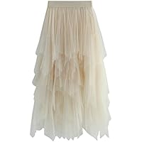VEMOW Faldas Mujer cómoda de Tul de Cintura Alta Falda Plisada del tutú de Las señoras Falda de Midi(T Beige,One Size)