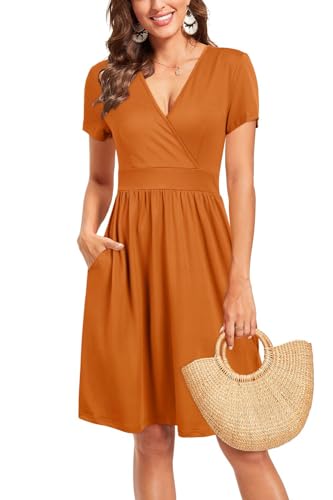 Image of VOTEPRETTY Women's Short Sleeve V Neck Wrap Dress Summer Casual Floral Sundress with Pockets