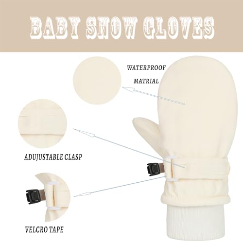 Image of Urban Virgin Toddler Waterproof Outdoor Infant Mittens Baby Winter Gloves Dino Cuffed Warm Fleeced Kids Ski Gloves For Teens E1408White&E1408Pink L(5T-8T)