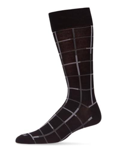 MeMoi Men's Classic Windowpane Rayon Dress Crew Socks