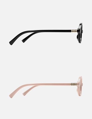 Image of Slocyclub 2 pack Oval Blue Light Blocking Glasses for Women | Filters harmful blue light, reduces eye strain, Vintage oval frame, Lightweight for daily wear