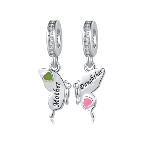 Abalorio de mariposa para madre e hija compatible con pulseras Pandora de plata 3