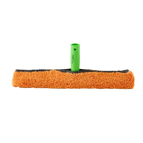 Image of Restaurantware-Clean Tek Professional Window Washer Strip, 1 Window Scrubber with T-Bar Handle - Machine Washable, No-Streak Cleaning, Orange Microfiber Washer for Glass Door, Home Or Commercial Use