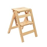 Folding Step Stool Step Ladder 2 Tier, Multi-Functional Folding Solid Wood Ladder Stool, Step Stool Household Muliti-Color Step Ladder Stool for Household and Office 330lbs,Natural,2step