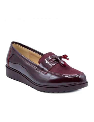 Mocasines - Plantilla de cuña para mujer (confort interior), granate, 37 EU