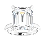 10K Solid White Gold Handmade Engagement Rings, 5 CT Emerald Cut Moissanite Diamond Solitaire Weddin