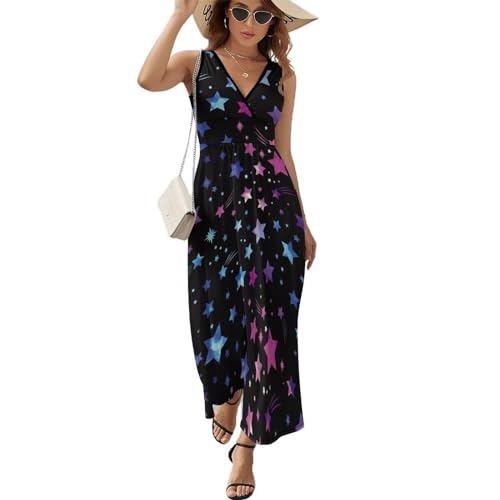 Robe longue d'été contre la chaleur en tissu violet fluide col V