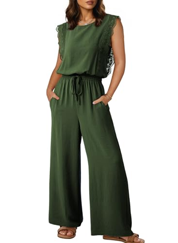 Dokotoo Womens Jumpsuits 2026 Summer Fashion Crewneck Lace Cap Sleeve