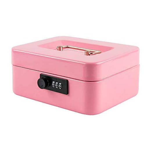 KYODOLED Medium Cash Box with Combination Lock Safe Metal Money Box with Money Tray for Security Lock Box 7.87x 6.30x 3.54Inch Pink Medium