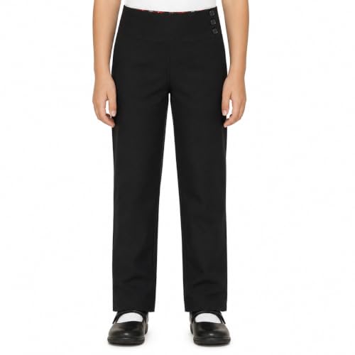 Image of Bienzoe Girls School Uniform Pant: Kids Adjustable Waist Durable Straight Leg Dress Trouser