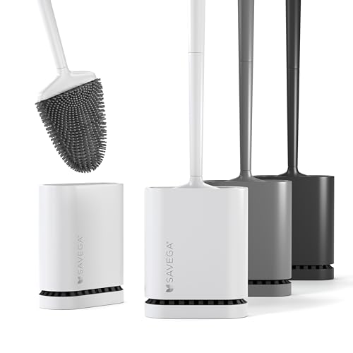 Image of Bathroom Cleaning Brush with Wiper 2 in 1 Tiles Cleaning Brush with Long Handle 120 Rotate Bathroom Floor Cleaning Brush Floor Silicone Toilet Brush with Flat and Flexible Head (B0C181J5N1)