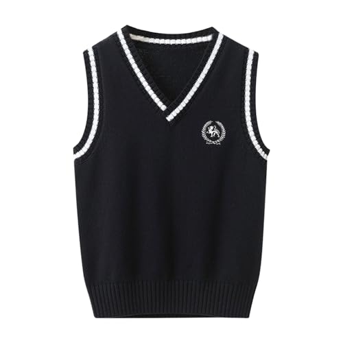 Boys Girls School Uniform Sweater Vest V Neck Casual Aesthetic Knit Sleeveless Kids Fall Winter Cute Cotton Slim Fit Clothes