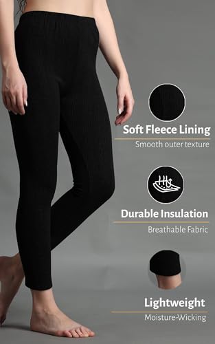 Image of Wearslim Women's Cotton Quilted Winter Lightweight Thermal Underwear, Long Johns Bottom and Spaghetti Set with Fleece Lined Soft Warmer