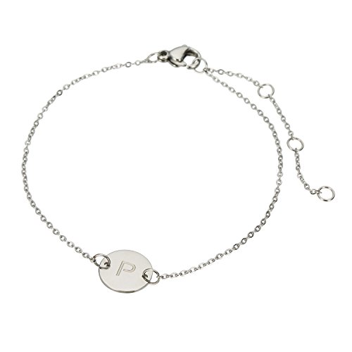 Image of HUAN XUN Stainless Steel Engraved Initial Bracelet Adjustable, 7.87 inch