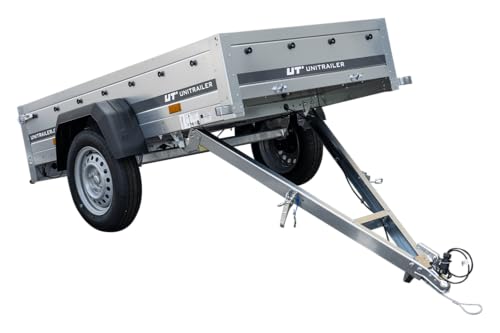 Remorque Voiture 750kg Garden Trailer 200 Kipp, Plancher 200x106 cm, PTAC de 300 kg &agrave; 750 kg, Remorque Basculante en Acier Galvanis&eacute;, Remorque de Voiture avec Ridelle Arri&egrave;re Ouvrable &ndash; UNITRAILER