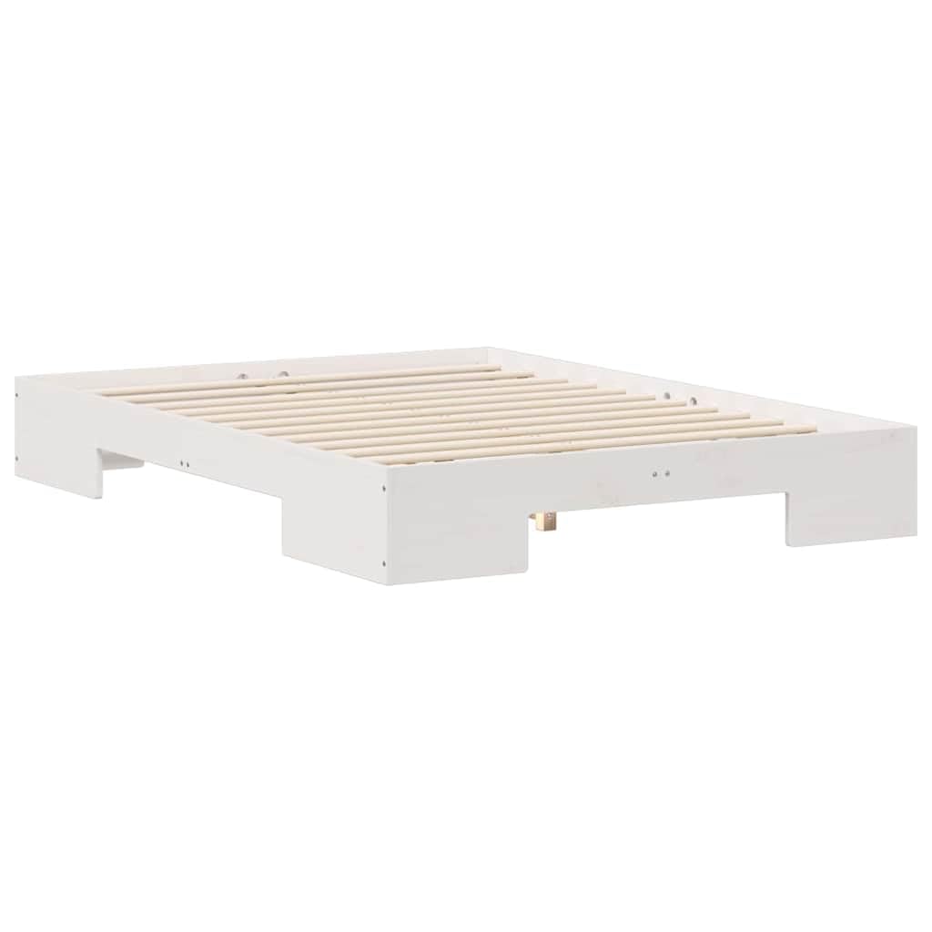 Marco de cama de madera maciza de pino blanco 135 x 190 cm con espacio de almacenamiento y plataforma estable, juego de dormitorio moderno para colchón cómodo y uso a largo plazo