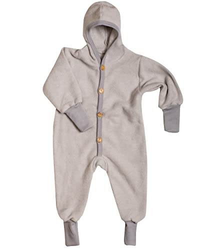 Cosilana Baby Kinder Fleece Overall mit Bündchen am Armen und Füßen, 60% Wolle (kbT), 40% Baumwolle (KBA) (74-80, Grau meliert) Cover