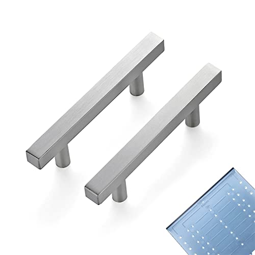 Image of Ravinte 10 Pack 3 Inch Cabinet Pulls Brushed Nickel Sqaure Kitchen Cabinet Handles Silver Cabinet Hardware Stainless Steel Drawer Pulls 5 Inch Overall Length with Mounting Template