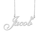 Aoloshow Stainless Steel Silver Jacob Heart Name Necklace Charm Pendant Jewelry for Mom Best Friends