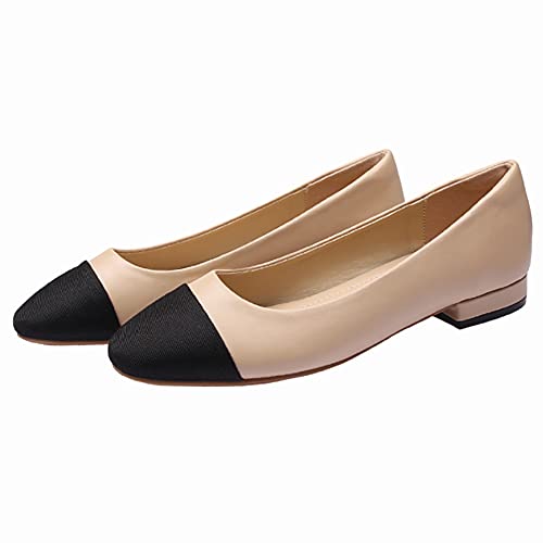 Lutalica W Women's Cap Toe Two Tone Block Heel Slingback Sandals Pointed Toe Cutout Ankle Strap Flats Closed Toe Chunky Heel Slip On Office Pumps3