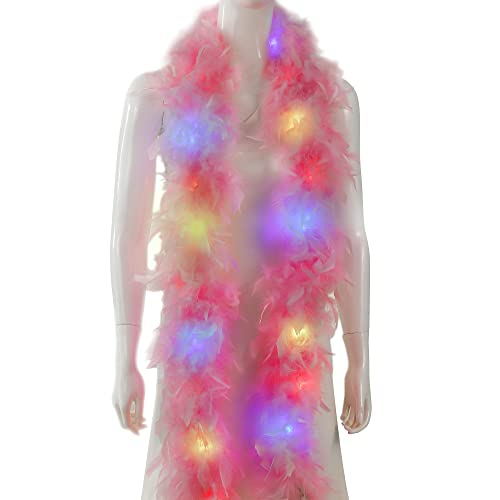 Larryhot Chandelle Pink Feather Boa - 2Yards 75G Colorfu 20 Led Lights Boas For Party,Wedding,Halloween Costume,Christmas Tree And Home Decoration (Light Pink) #TOP8