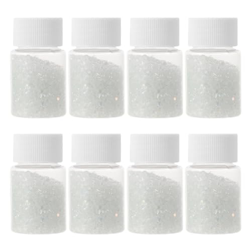 Parliky 8 Pezzi Ghiaia Vetro Frantumato Iridescente Bianco per Lavori Artigianali in Resina, Pezzi di Vetro Artigianale per Decorazioni Vasi e Acquari, Riempitivo per Progetti Fai da Te