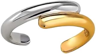Mixed Metal Ring for Women Two Tone Dome Rings Adjustable Open Rings Gold And Silver Ring Irregular Knuckle Rings Gold Rings That Don't Tarnish Simple Wrap Ring Charm Finger Ring Trendy Jewelry