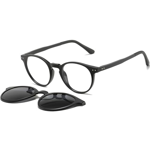 Retro Round Polarized Magnetic Clip on Sunglasses Men Women for Small Face Optical Glasses Frame Vintage Eyeglasses