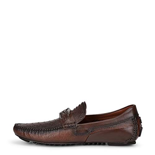 FRANCO CUADRA Exotic Brown Leather Driver Loafers, Ostrich Leg and Bovine Leather, Monogram Hardware3