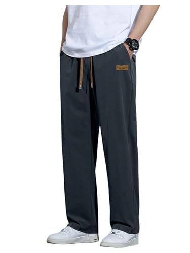 SOLY HUX Men's Drawstring Elastic Waist Pants Casual Patched Straight Leg Trousers with Pockets