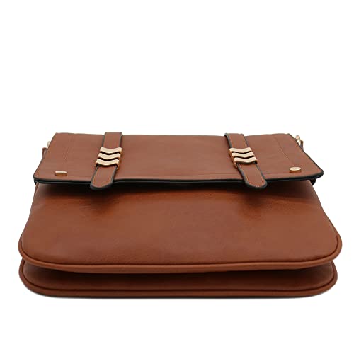 ALYSSA Double Compartment Large Flapover Crossbody Bag (Brown)