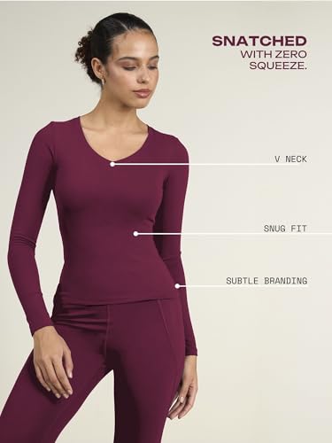 Image of CAVA Sculpt V Neck Top for Women | Snug Sculpted Fit, Long Sleeves, Flattering V Neckline, Minimal Branding, Everyday Activewear Tee