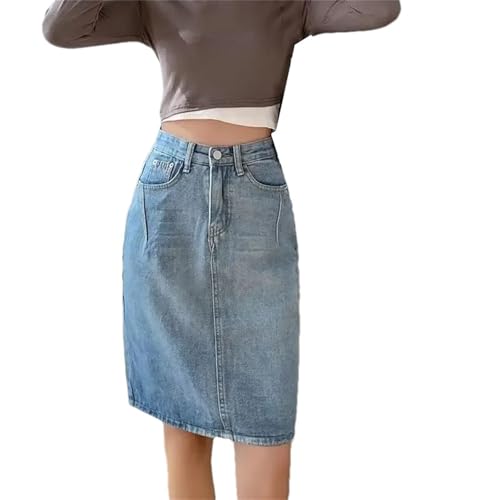 Women High Waist A-Line Midi Denim Skirt Summer Vintage Fashion Side Slit Skirt