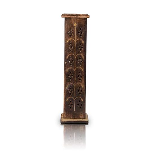 Wooden Incense Stick & Cone Burner Holder Tower Large Organic Eco Friendly Ash Catcher Agarbatti Holder Rustic Style Hand Carved for Meditation Yoga Aromatherapy Home Fragrance Products