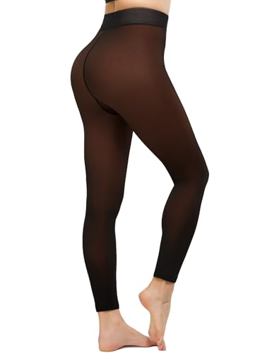 Image of KBVOT Fleece Lined Tights Women Sheer Warm Pantyhose Leggings Fake Translucent Thermal Winter Thick Tights for Dresses