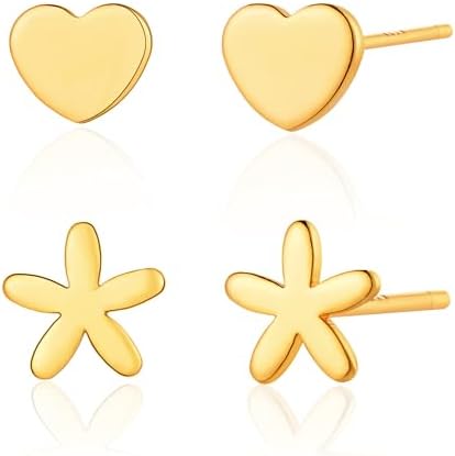 MEVECCO Stud Earrings for Women Dainty 18k Gold Hypoallergenic Stud Earrings Sets for Multiple Piercing Small Stud Earrings Gift for Her