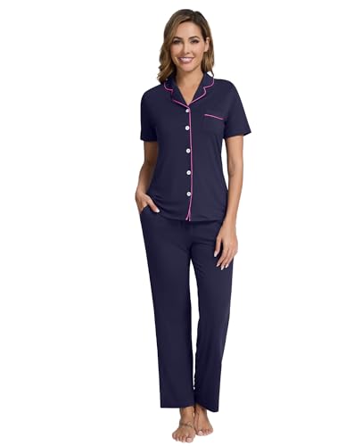 Image of Pajamas Set for Women Soft Knit Button Down Sleepwear 2 Piece Breathable Viscose from Bamboo Pjs S-XXL