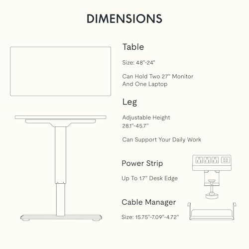 FLEXISPOT EN2 Whole-Piece Standing Desk with Clamp Power Strip, 48x24'' Electric Stand Up Height Adjustable Desk with Cable Management (Black Frame + 48" Black Table Top)