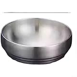 Cuenco de acero inoxidable aislado de doble capa para fideos fríos y sopas calientes, antitransferencia de calor, cepillado con base antideslizante para un manejo seguro (plateado, 19 cm)