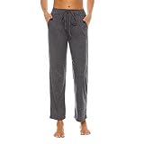 BATHRINS Freizeithose Sporthose Damen Lang Hose Unifarbe Jogginghose Hausehose Loose Fit Baumwolle mit Taschen und Verstellbarem Kordelzug(Grau,L)
