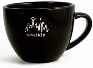 (12 7/a8) SM Seattle Coffee Mug Typewriter Black Cappuccino Mug 15 oz Large ! STMUGOLA With Copyrighted Seattle Magnet