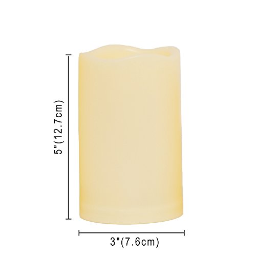 Image of iZAN Outdoor Indoor Flameless Candles with Timer Waterproof Plastic Realistic Flickering Battery Operated LED Pillar Candles Long Lasting 1500 Hours Battery Life 3x5 inch Waved Edge 2-Pack