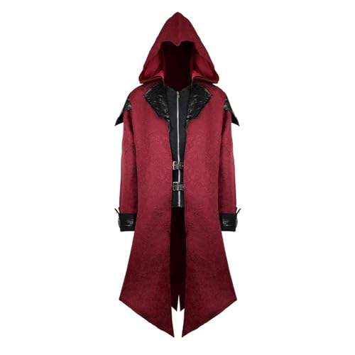2025 Mens Gothic Steampunk Jacket Tailcoat Hooded Coat Medieval Victorian Vintage Jackets with Zipper Tuxedo Coats