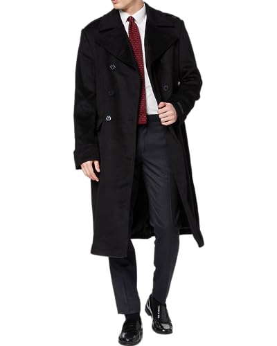 The Platinum Tailor Mens Black Overcoat Wool & Cashmere Great Coat Long Double Breasted Heavy Warm Winter (UK, Numeric, 48, Regular, Regular, Black)