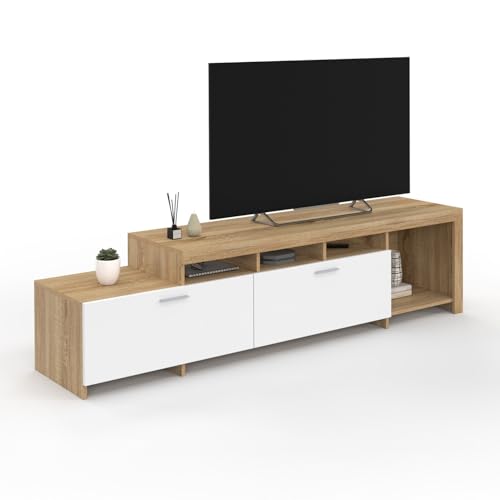 IDMarket - Meuble TV 180 cm Malo Bois et placards Blancs