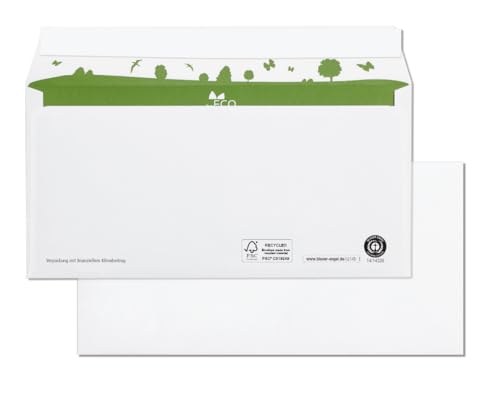 beeco 01720161 Sobres DIN con reciclado verde interior de impresión, autoadhesivo, 500 unidades, largo 110 x 220 mm, 80 g, Blanco