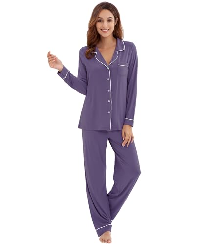 Image of WiWi Viscose from Bamboo Women's Pajamas Set Super Soft Button Down Top and Pants Sleepwear Cooling Pjs S-3X